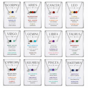 Collar CENDA con los 12 Signos <span class=keywords><strong>del</strong></span> Zodiaco, Cadena de Acero Inoxidable, Colgante con Cuentas de Cristal de Amatista Natural para Mujer, Piedra Curativa - Product Image 5