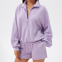 Vêtements de yoga personnalisés pour femmes, automne/hiver, tissu respirant à double couche, coupe ample, col montant, sweat-shirt à fermeture éclair quart de tour, pour la course à pied et l'entraînement