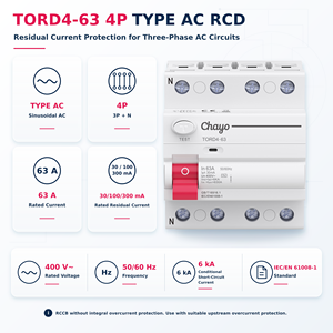 Disjoncteur différentiel de type AC RCD 6kA, <span class=keywords><strong>30mA</strong></span> 40A <span class=keywords><strong>63A</strong></span> 230V/400V pour application résidentielle et commerciale, protection contre les fuites Chayo - Product Image 4