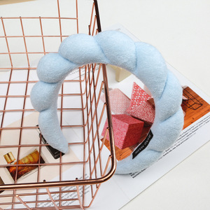 Bandeau torsadé en éponge pour femme, accessoire de maquillage et de bain, rose, noir, blanc, bleu, en velours doux, style couronne haute - Product Image 4