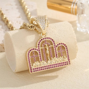 14K 镀金最后的晚餐吊坠 CZ 十字架吊坠 Dijes De La Ultima Cena Oro Laminado 宗教天主教珠宝吊饰 - Product Image 3