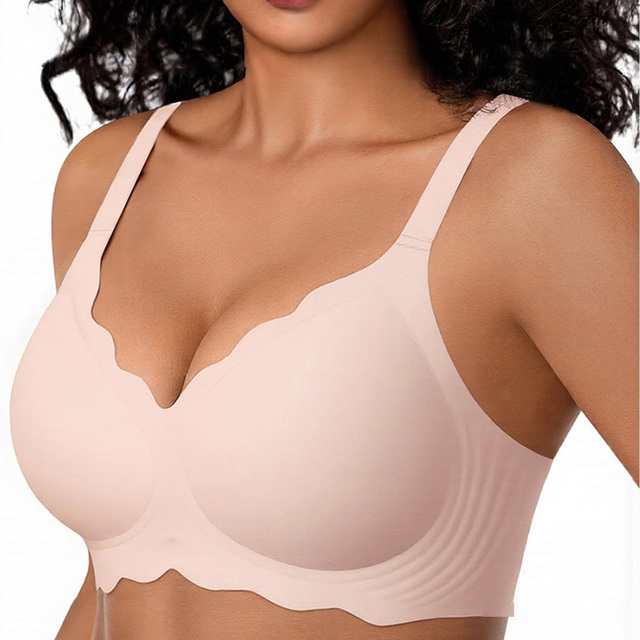Women's Plus Size Seamless Jelly Bra Wirefree Wave Edge Push up Sexy Comfortable Bralette Adjustable Shaping Lingerie for Ladies