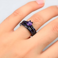 Bague de mariage noire tendance pour couple, sertie de zircon cubique brillant, bague de fiançailles pour homme et femme, ensemble de bijoux