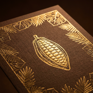 Cartes de remerciement personnalisées en papier brun chocolat avec feuille de cacao dorée, texture lin et motif feuille tropicale, gaufrées, pour emballage cadeau de luxe, en gros - Product Image 2