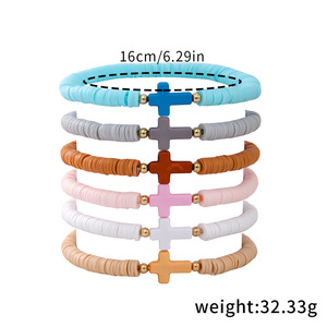 ชุดกำไลข้อมือแฟชั่นรูปกากบาท 6 ชิ้น หลายสี ทำจากดินโพลิเมอร์ยืดหยุ่น สไตล์โบฮีเมียนสำหรับผู้หญิง - Product Image 4