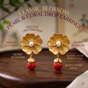 Pendientes de Perlas Barrocas Chapados en Oro, Perlas Naturales de Forma Única, Joyería Elegante para Fiestas y Eventos, Regalo Ideal para Mujer - Product Image 1