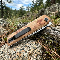 Couteau de poche artisanal en bois de thuya avec lame en acier à 3 couches, petit couteau pliant professionnel, collection cadeau pour hommes