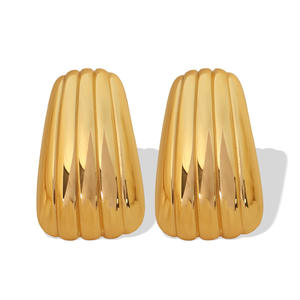 Boucles d'oreilles minimalistes en acier inoxydable YF3684 plaquées or 18 carats avec <span class=keywords><strong>fond</strong></span> à vis ondulé - Product Image 6