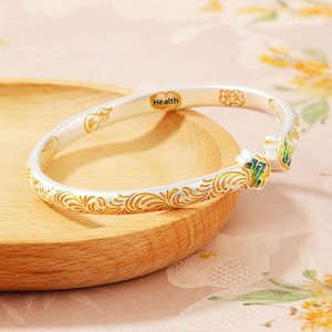 Mountain Covenant Tang-style Floral Pattern <b>Copper</b> Gold-Inlaid Solid Open-End Bangle Women's Ethnic Chinese Style Versatile Gift - Product Image 5