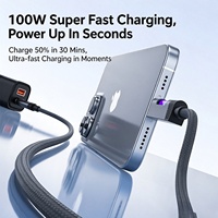 Kabel Pengisian Cepat USB C ke USB C 100W, Kabel Data Tipe C Berjalin dengan Lampu LED Warna-warni untuk Ponsel dan Tablet