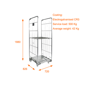 Conteneur à roulettes en acier Q235 pliable et empilable à double paroi, couverture de <span class=keywords><strong>cage</strong></span> à roulettes, capacité moyenne, durable, roues de stockage, 500 kg - Product Image 2