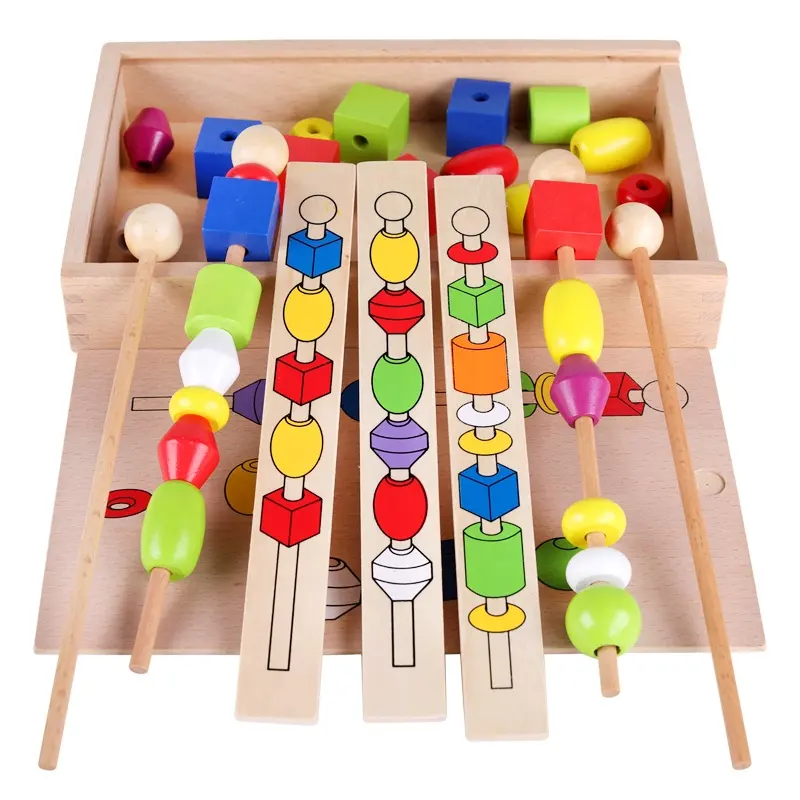 Educational Toy Threading Maze Beads Toy Wooden Stringing Lacing Beads for Toddlers String Beads Wooden Learning Toys For Kids