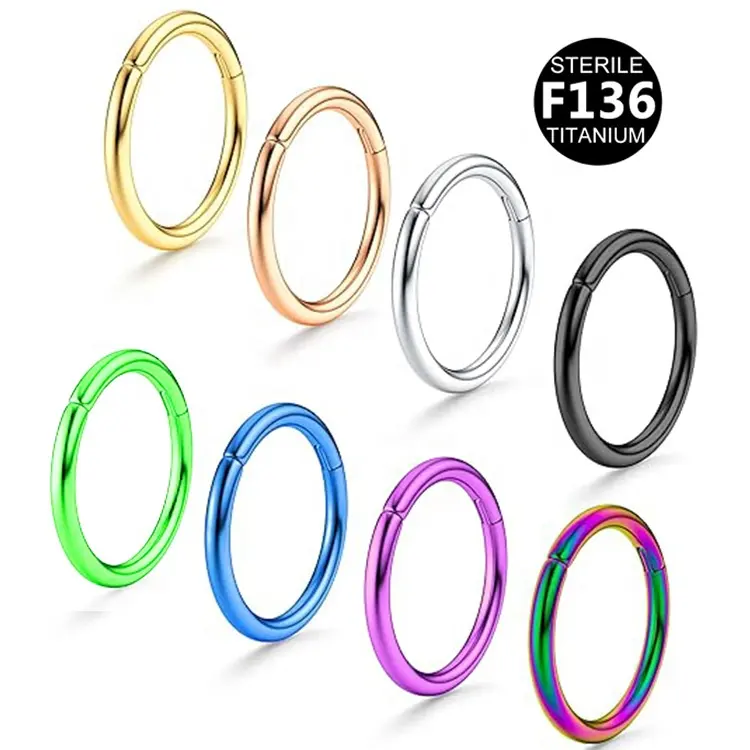 Gatte f136 colored anodized hoop 20g 18g 16g 6mm 8mm 10mm titanium septum segment hinged clicker piercing nose ring for women