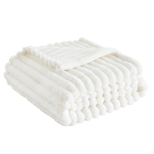 Plaid en tricot solide Baer Europe, 100% polyester, blanc crème, taille King, doux, chaud, confortable, personnalisable, pour toutes les saisons, idéal pour offrir - Product Image 1