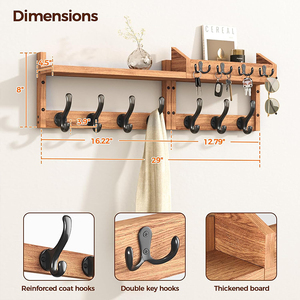 WDF Home - <span class=keywords><strong>Perchero</strong></span> de Madera para Colgar Llaves, Soporte para Abrigos, Gancho para Correo, para Montar en la Pared, Porta Llaves de Pared - Product Image 4