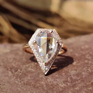 8*12mm 10k 14k 18K Hoa hồng cắt vvs lê vàng hồng vvs moissanite kim cương Nhẫn đính hôn đám cưới