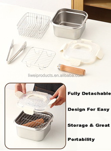 Olla Cuadrada de Acero Inoxidable para Freír <span class=keywords><strong>con</strong></span> Asas Extraíbles y Tapa <span class=keywords><strong>con</strong></span> Cesta para Cocina Portátil de Camping y Conservación al Aire Libre - Product Image 6