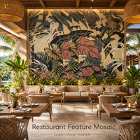 Mosaïque en céramique artisanale à motifs d'oiseaux et de plantes pour la décoration murale de la maison et des espaces commerciaux, mosaïque artistique d'Asie du Sud-Est pour crédence de bar