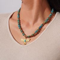 Nouvelle conception bleu Turquoise perles en vrac collier en acier inoxydable aigle pendentif collier en pierre naturelle