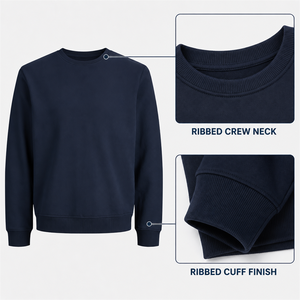 <b>Women's</b> Deep <b>Navy</b> Solid Crew Neck Sweatshirt Long Sleeve Ribbed Cuff Knitted Pullover - Product Image 5