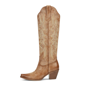 WETKISS Venta al por Mayor 2026 Botas Altas Vintage Bordadas para Mujer, Elegantes Botas de PU con Punta en Pico hasta la Rodilla, Botas Vaqueras de Tacón Grueso para Dama - Product Image 2