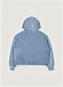 Sudadera con capucha unisex negra de diseño personalizado, con cremallera, efecto desgastado, salpicaduras de pintura y agujeros rotos, estilo urbano. - Product Image 2