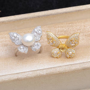 Support de bague ouvert en argent S925 avec perle, style papillon, pour la création de bijoux, 5636 - Product Image 5