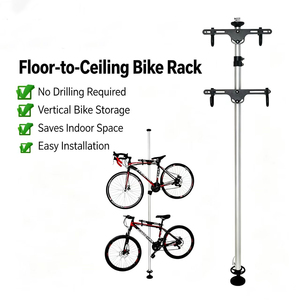 Support de rangement <span class=keywords><strong>pour</strong></span> 2 vélos du sol au <span class=keywords><strong>plafond</strong></span> |   Porte-vêtements double réglable avec crochets à gravité - Product Image 4