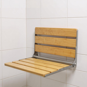 <b>Folding</b> <b>Shower</b> <b>Stool</b> Wooden Stainless Steel Wall Mounted Adjustable Bathroom Safety Equipment 33x40x54cm - Product Image 1
