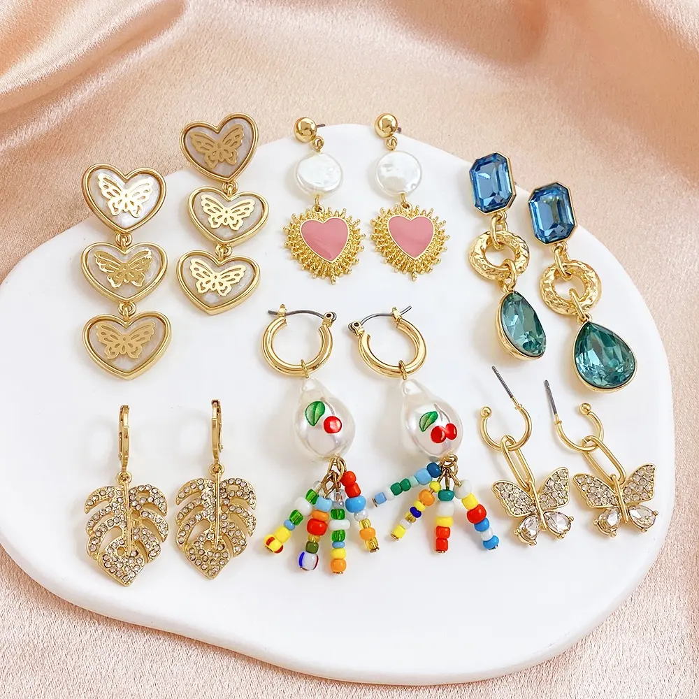 Factory Outlet custom jewelry wholesale colorful gold plated stud earrings set With OEM own brand customer logo