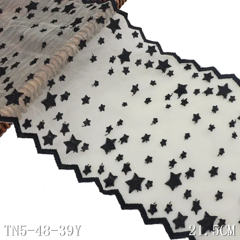 Laços tule tecido estrela padrão 21.5cm renda guarnição 3d tecido de renda