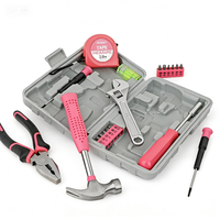 Ensemble d'outils ménagers pour femmes, ensemble complet rose comprenant marteau, ruban à mesurer, clé, pinces, outils à main, étui rigide OEM pour usage domestique