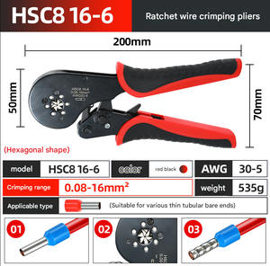 HSC8 16-6 Hexagonal <b>Crimping</b> <b>Tool</b> Professional Electrician <b>Wire</b> Ferrule Ratchet Crimper Electrical Wiring Installation HSC8 16-6 - Product Image 2