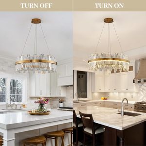 Lustre en cristal LED dimmable de 23,6 pouces, doré, avec télécommande, pour salles à manger/salons, îlots de cuisine, entrées et halls d'entrée - Product Image 6