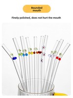 Ensemble de pailles en verre borosilicate coloré cerise avec capuchons assortis, réutilisables, compatibles lave-vaisselle et micro-ondes, lot de 6 pièces pour