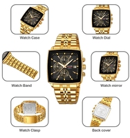 Montre à quartz pour homme avec cadran carré, bracelet en acier, chronographe, affichage de la date, montre de mode pour affaires, OEM ODM, logo personnalisé