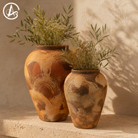 Vase en céramique vintage ARM LVG Wabi-Sabi pour la décoration intérieure, pot en poterie rustique à motifs abstraits, pot en grès fait main, récipient floral