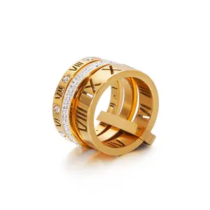 High Fashion Rings Jewelry Accessories Classic Roman Numerals 18K Gold Cubic Zirconia Wedding Ring