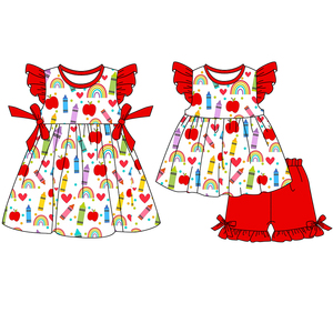 Preventa MOQ 5, Ropa de Regreso a Clases para Niñas con Estampado de Moños de Apple, Algodón Orgánico Suave, Precio de Fábrica al por Mayor para Boutiques Infantiles - Product Image 2