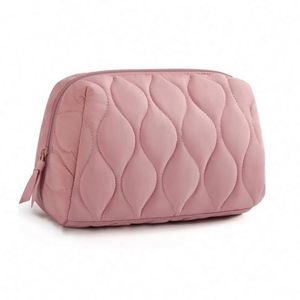 Custom Logo Winter Down Cotton Soft Light Weight Puffer Puffy Fluffy Quilted Fabric Makeup Cosmetic <b>Bag</b> Travel Make up Pouch - Product Image 1