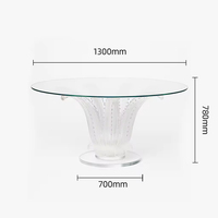 Ensemble de table à manger ronde en cristal transparent de luxe, feuilles de cactus, artisanal, 6 places, contemporain, pour villas, hôtels, clubs