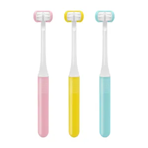 子供大人の赤ちゃんのための3面3毛トラベル歯ブラシ付きのホット販売3D自閉症歯ブラシ完全な歯