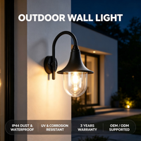 Lanterne murale extérieure étanche IP44, culot E27, max. 30W, en PC, pour jardin et fixation murale (vente en gros)