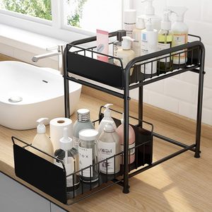 Étagère de rangement coulissante pour cuisine, organisateur sous évier à 2 niveaux pour produits de nettoyage, épices et articles essentiels de salle de bain - Product Image 3