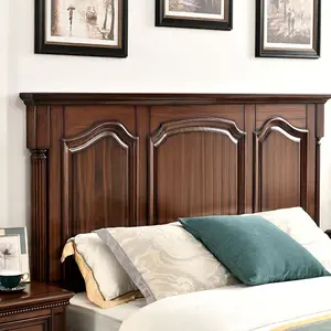 Venda direta da fábrica conjunto de cama de madeira maciça estilo americano com mesa de cabeceira conjunto de quarto OEM de couro genuíno bem-vindo