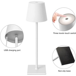 Rechargeable 3W Dimmable LED <b>Table</b> <b>Lamp</b> White Metal <b>Base</b> Modern Design Desk Lighting - Product Image 2