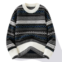 Pull personnalisé pour homme en polyester, motif floral nordique Fair Isle, tricot épais 550g, anti-plis, anti-boulochage, motif vintage numérique, idéal pour l'hiver