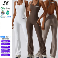 Joyyoung Combinaisons de sport côtelées évasées pour femmes et filles, avec soutien-gorge intégré et coussinets, pour le yoga, l'entraînement et la gym, style legging, pantalon et body