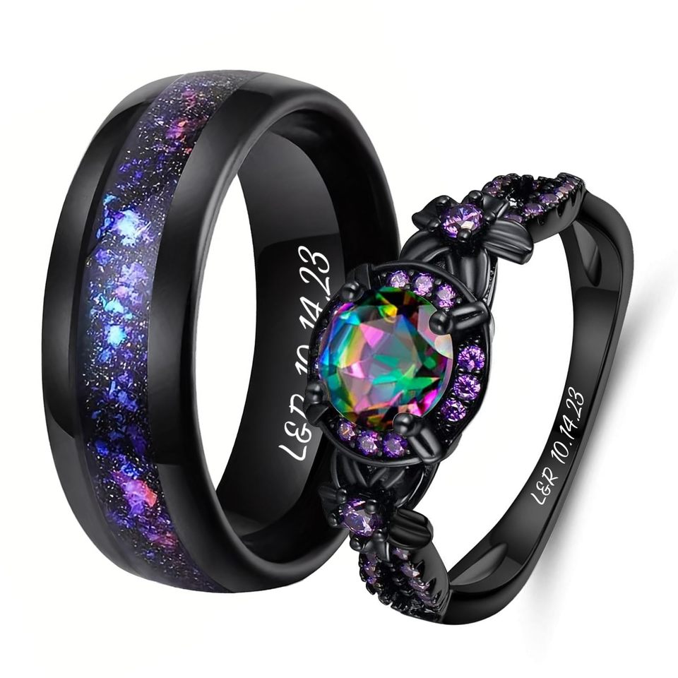 Qiuhan 2pcs Personalized Promise Ring For Couples Custom Name Wedding Rings