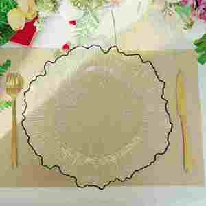 Luxury Gold Rim Lotus Leaf Transparent Plastic Wedding Event Party Hotel Catering Decoration Charger <b>Plate</b> - Product Image 4